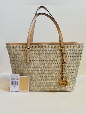Michael Kors Jet Set Vanilla Beige Studded Tote Bag Limited Edition NWT